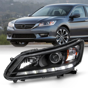 - Fits 2013-2015 Honda Accord Sedan [Halogen Type] Projector Black Headlight Headlamp Driver Left Side W/Led DRL