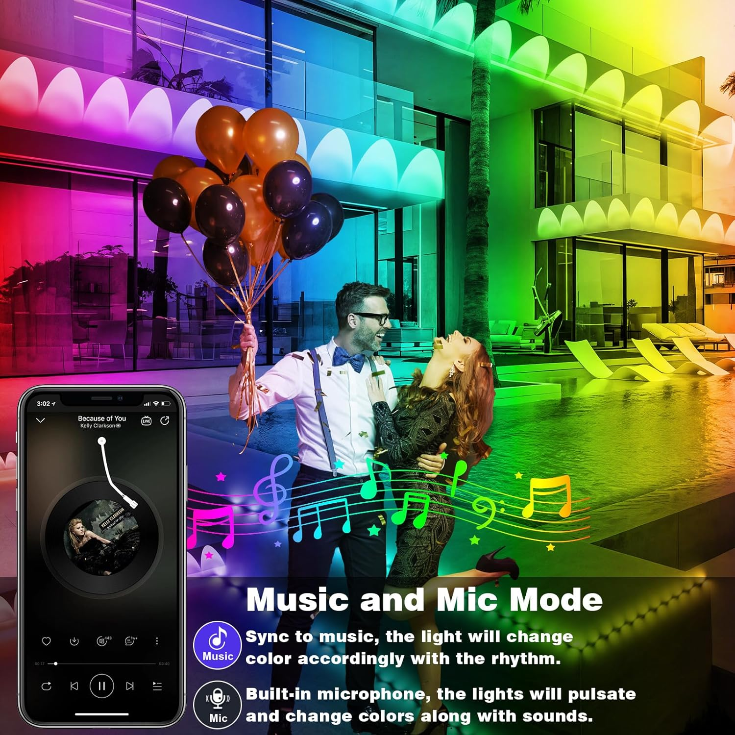 300FT Permanent Outdoor RGB Lights - IP67 Waterproof with Smart App Control Remote,Diy Scene Modes, Music Synchronization,Eaves Lights for Garden Decor,Deck,Christmas - Image 6