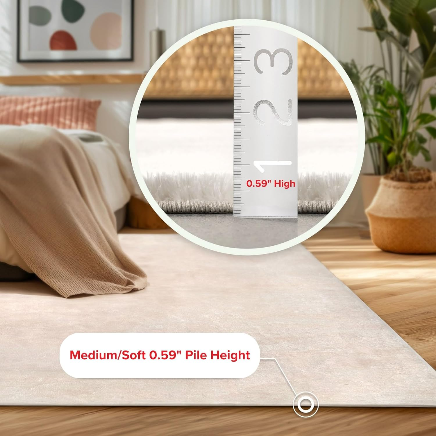 6' Square Cozy Plush Area Rug, Machine Washable, Non-Slip, Soft Fluffy Shag Carpet for Living Room Bedroom Kids Room Nursery Home Decor, Loni White - Image 2