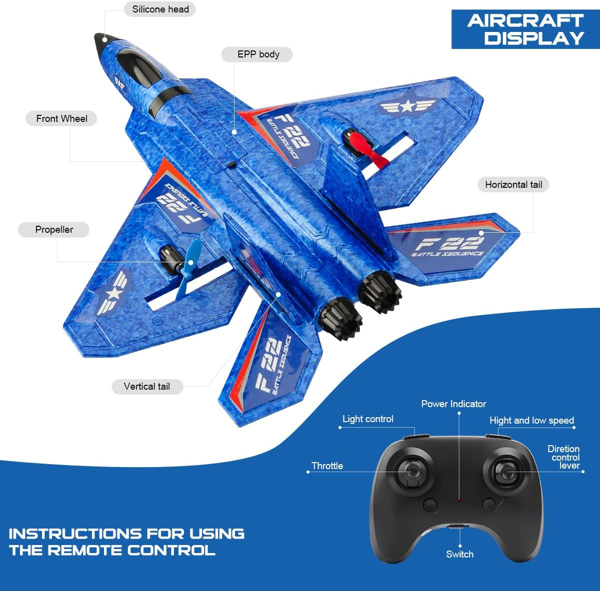 RC Plane, F22 RC Airplane Fighter Ready to Fly, 2.4Ghz 2 Channel Remote Control Plane, RC Airplanes Toy for Boys Girls Kids Beginners - Image 8