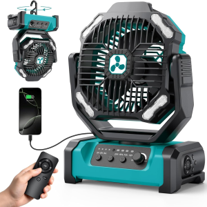 Camping Fan 20000Mah Portable Fans USB C Rechargeable Battery Powered Fan with LED Lantern & Remote, Oscillating,Timer, Remote Auto, Hook for Tents Travel Outdoor Camp Beach Home Gifts Green