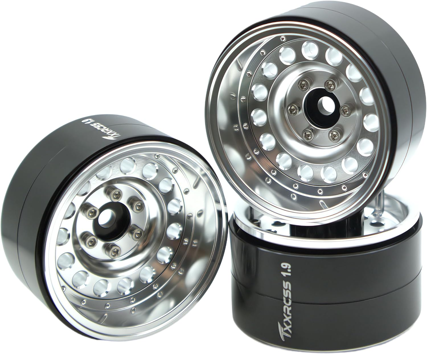 RC 1.9 Inch Beadlock Wheels Negative Offsets 10Mm Rims Hex 12Mm Aluminum Wheel for TRX4 TRX6 SCX10 Gen8 1/10 RC Crawler Remote Control Car Upgrades Accessories 4Pcs (Silver) YK1906