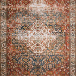 Layla 3'-6" X 5'-6" Accent Rug in Ocean / Multi - Thick Area Rug, Soft Area Rug With, Vintage Inspired Distressed Design, Low Pile, Non-Shedding, Easy Clean, Durable Living Room Rug