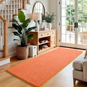 2X8 Area Rugs for Living Room, Soft Modern Memory Foam Bedroom Rug Washable Indoor Rug Low Pile Minimalist Non Slip Carpet for Kids Nursery Dorm Room Home Decor Orange