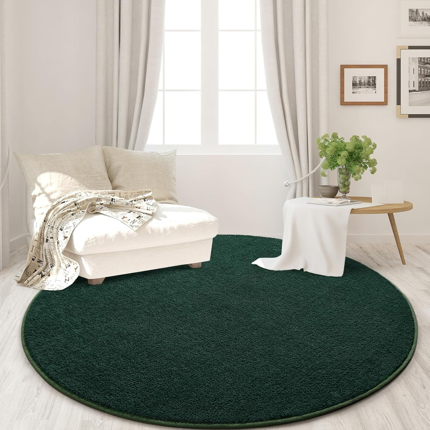 round Area Rugs for Bedroom Living Room, 6X6 Dark Green Super Soft Comfy Thickened Memory-Foam Indoor Circle Carpet, Modern Aesthetic Minimalist Carpet for Boys Girls Adults Nursery Home Décor - Image 2