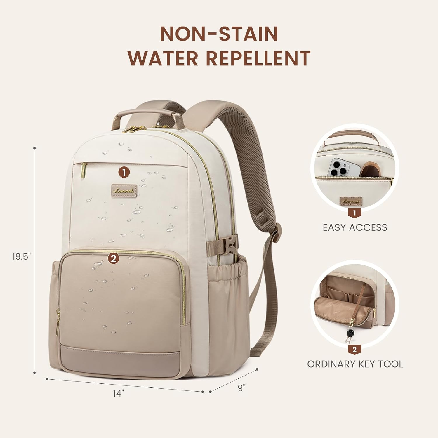 Laptop Backpack for Women with Pouch Pocket for Large Capacity Cup,18 Inch Laptop Computer Bag Travel Backpack Purse,Waterproof Work Business College Teacher Backpack,Beige-Nude-Logam Plum - Image 4