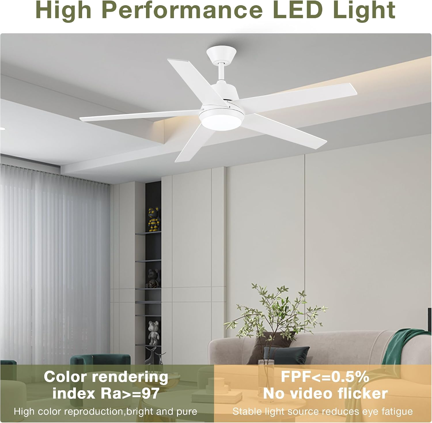 Ceiling Fans with Lights and Remote - 52 Inch Modern Cooling Fan with Noiseless Reversible DC Motor Timer White Ceiling Fan for Bedroom Living Room Dining Room - Image 8