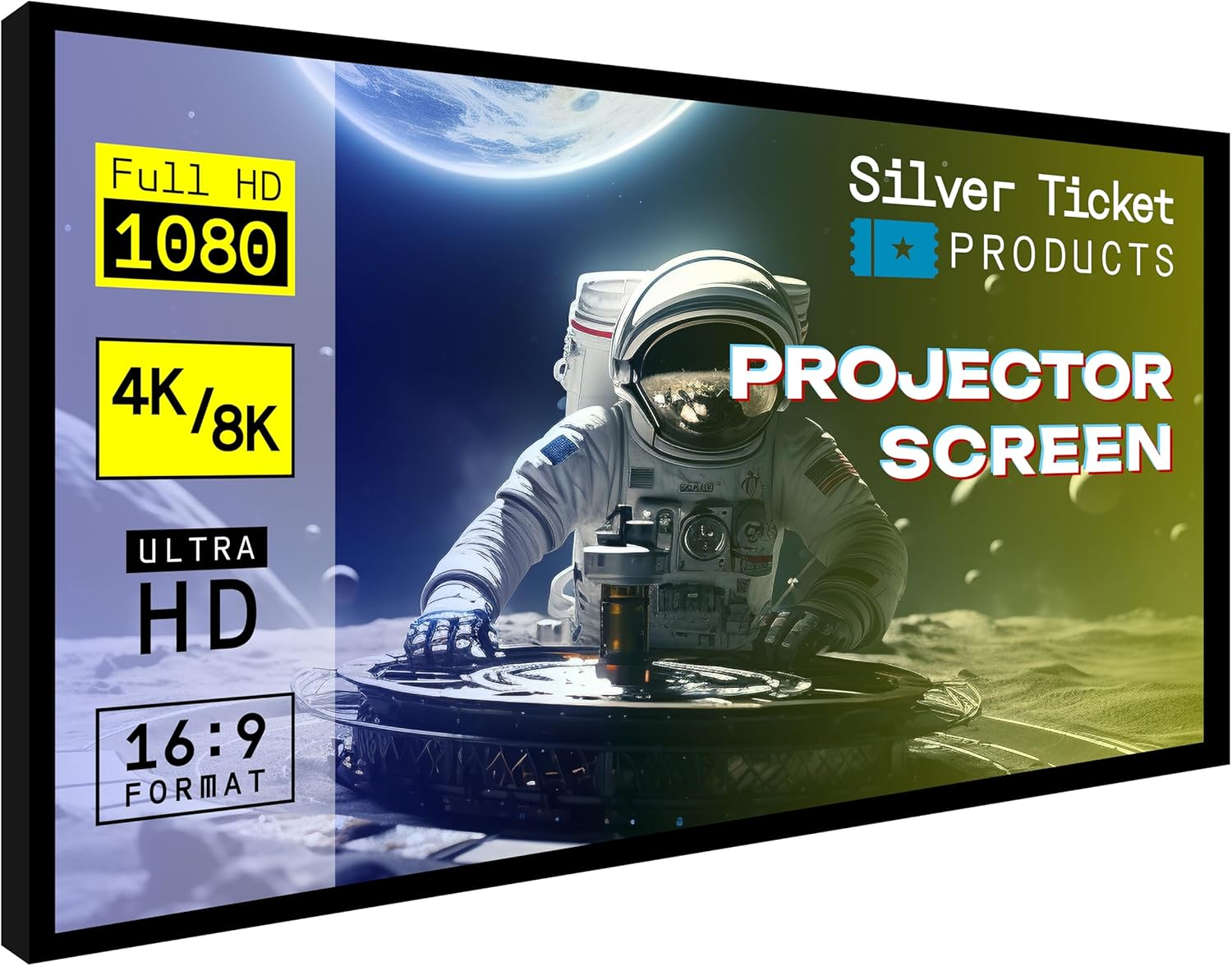 STR Series 6 Piece Home Theater Fixed Frame 4K / 8K Ultra HD, HDTV, HDR & Active 3D Movie Projection Screen, 16:9 Format, 92" Diagonal, Woven Acoustic Material STR-16992-WAB