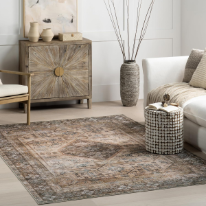 Spinclean Devin Light Brown/Ivory, 2' X 3', Vintage, Soft and Cozy, High Traffic, Stain Resistant, Easy Clean, Durable, Machine Washable Area Rug for Bedroom, Living Room, Dining, Den, Foyer