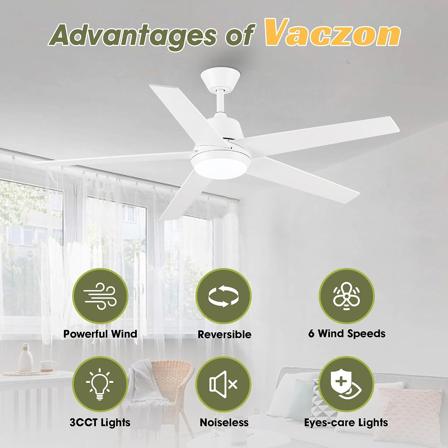 Ceiling Fans with Lights and Remote - 52 Inch Modern Cooling Fan with Noiseless Reversible DC Motor Timer White Ceiling Fan for Bedroom Living Room Dining Room - Image 2