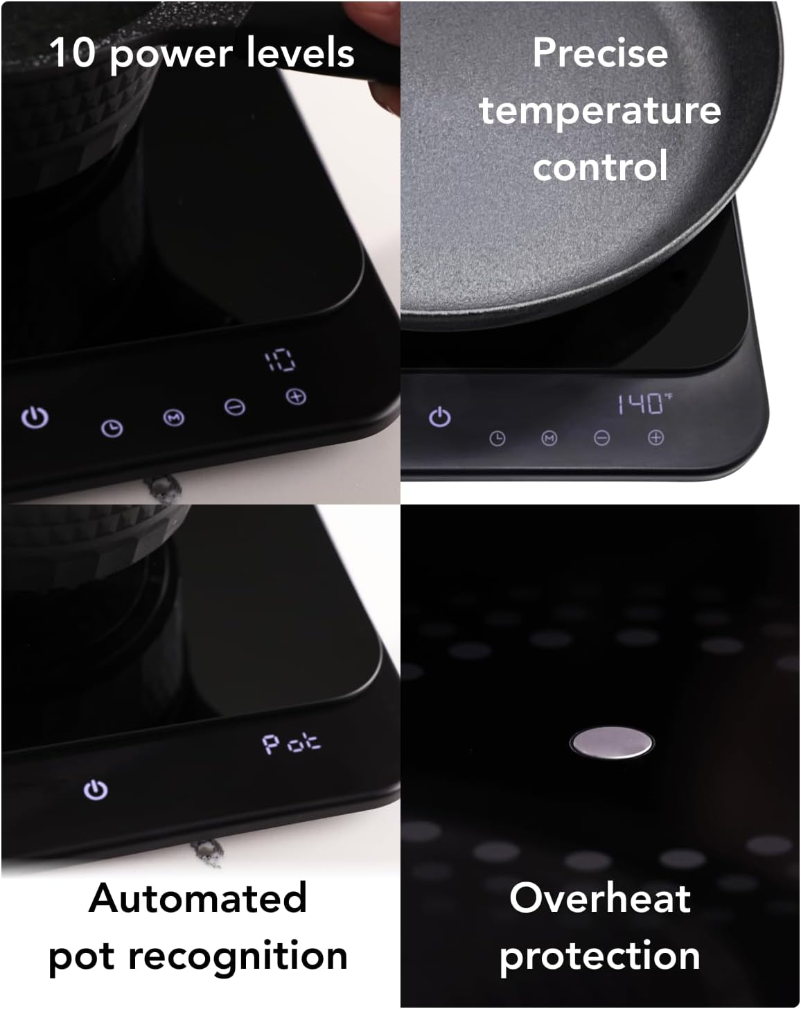 Ultra-Slim Induction Cooktop, Portable Countertop Hot Plate Burner | Compact 120V Induction Burner with Copper Coil, 10 Power Levels, 140-464°F Temp Control, Cookware Detection and Shutoff - Image 6