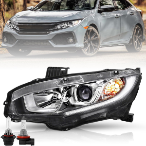 Headlight Assembly Replacement for 2016-2021 Honda Civic W/Led DRL Projector Headlamp OE Style Bulbs Included (Left Driver Side)
