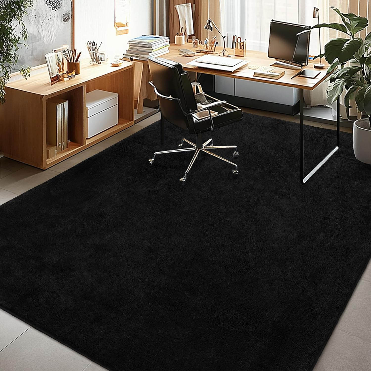 Large Modern Area Rugs for Living Room Bedroom, 9X12 Feet Black Ultra Soft Thickened Memory-Foam Indoor Rug, Comfy Aesthetic Solid Minimalist Carpets for Girls Boys Nursery Dorm Home Decor - Image 5