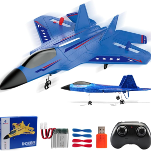 Blue RC Plane for Kids Upgrade F-22 Raptor Fighter RC Airplane Remote Control Airplane Toys 2.4 GHZ Smart 6-Axis Gyro Stabilizer RTF RC Jet Aircraft Easy to Fly Outdoor Toy RC Glider for Beginners