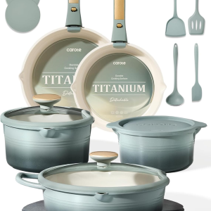 20Pcs Titanium Cookware Set, Pots and Pans Set Non Stick, Kitchen Cooking Set with Detachable Handle, Non Toxic Induction Cookware, Dishwasher/Oven Safe