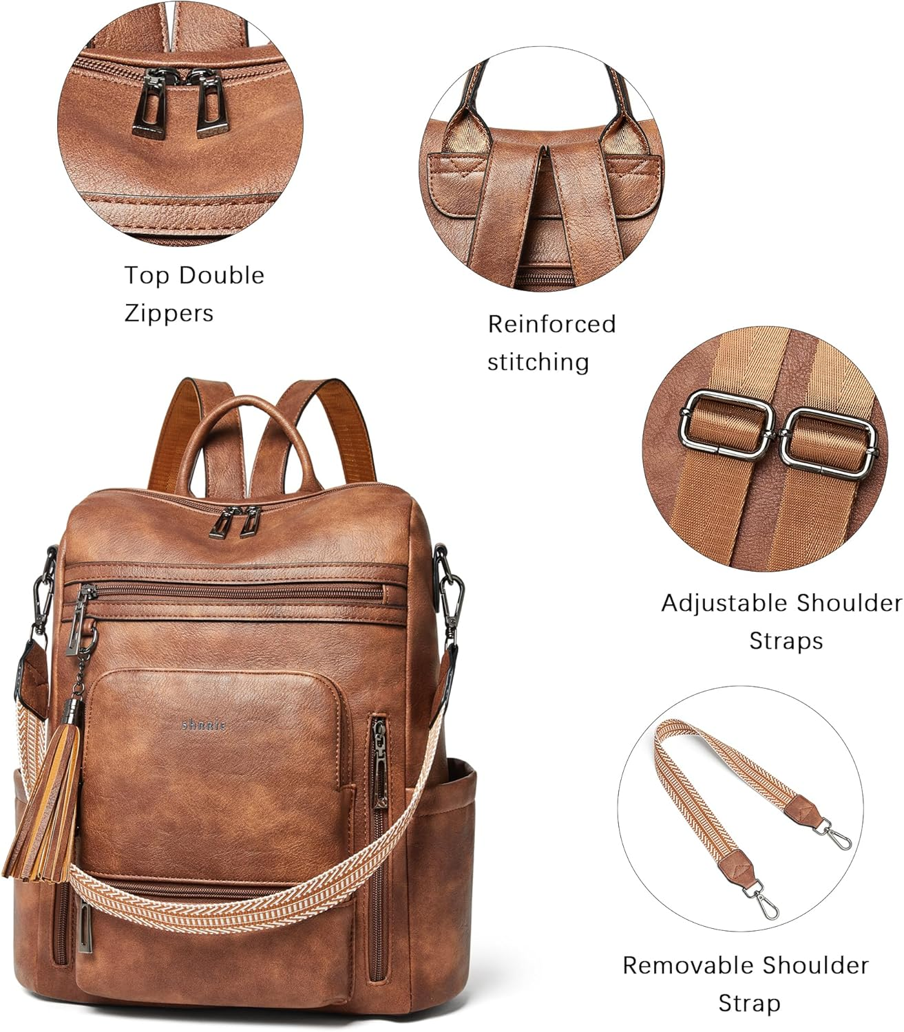 Vegan Leather Laptop Backpack for Women 15.6 Inch Work Backpack Fashion Travel Backpack Purse for Travel College Work - Image 6