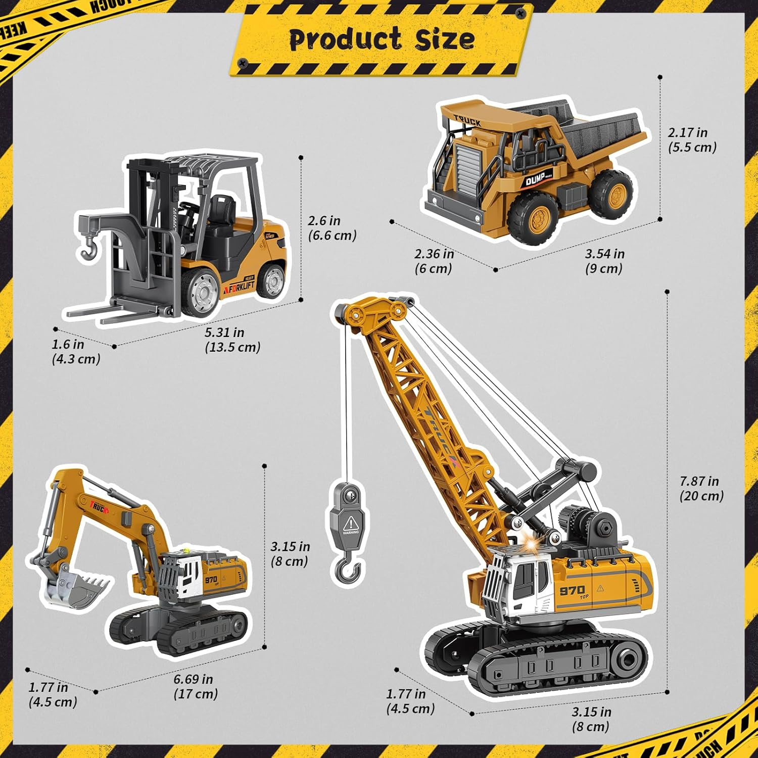 4 PCS RC Construction Vehicles Set with Mini Excavator Dump Truck Forklift and Crane USB Charge Real Lights & Sounds and Movable Parts & Traffic Sign Simulate True Scale Birthday Gifts for Kids Adults - Image 2