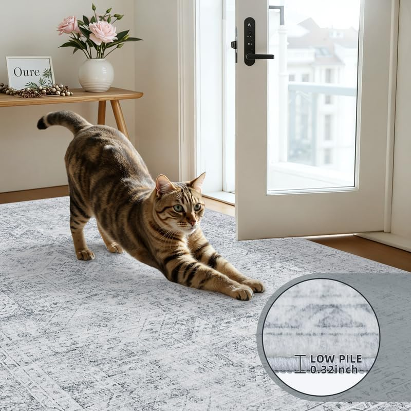 2'6''X8' Hallway Washable Runner Rug: Vintage Boho Neutral Kitchen Rug Soft Small Area Rug Indoor Floor Non-Slip Low Pile Carpet for Farmhouse Entryway Laundry Bathroom Bedroom beside Rugs Gray - Image 5