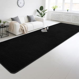 Large Modern Runner Rugs for Living Room Bedroom, 2X8 Feet Black Ultra Soft Thickened Memory-Foam Indoor Rug, Comfy Aesthetic Solid Minimalist Carpets for Girls Boys Nursery Dorm Home Decor