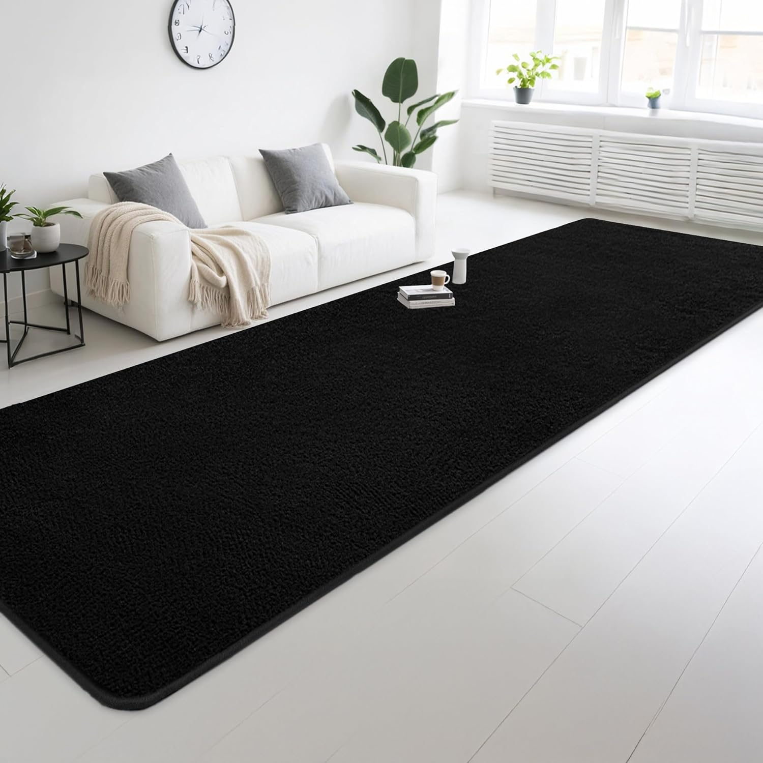 Large Modern Runner Rugs for Living Room Bedroom, 2X6 Feet Black Ultra Soft Thickened Memory-Foam Indoor Rug, Comfy Aesthetic Solid Minimalist Carpets for Girls Boys Nursery Dorm Home Decor