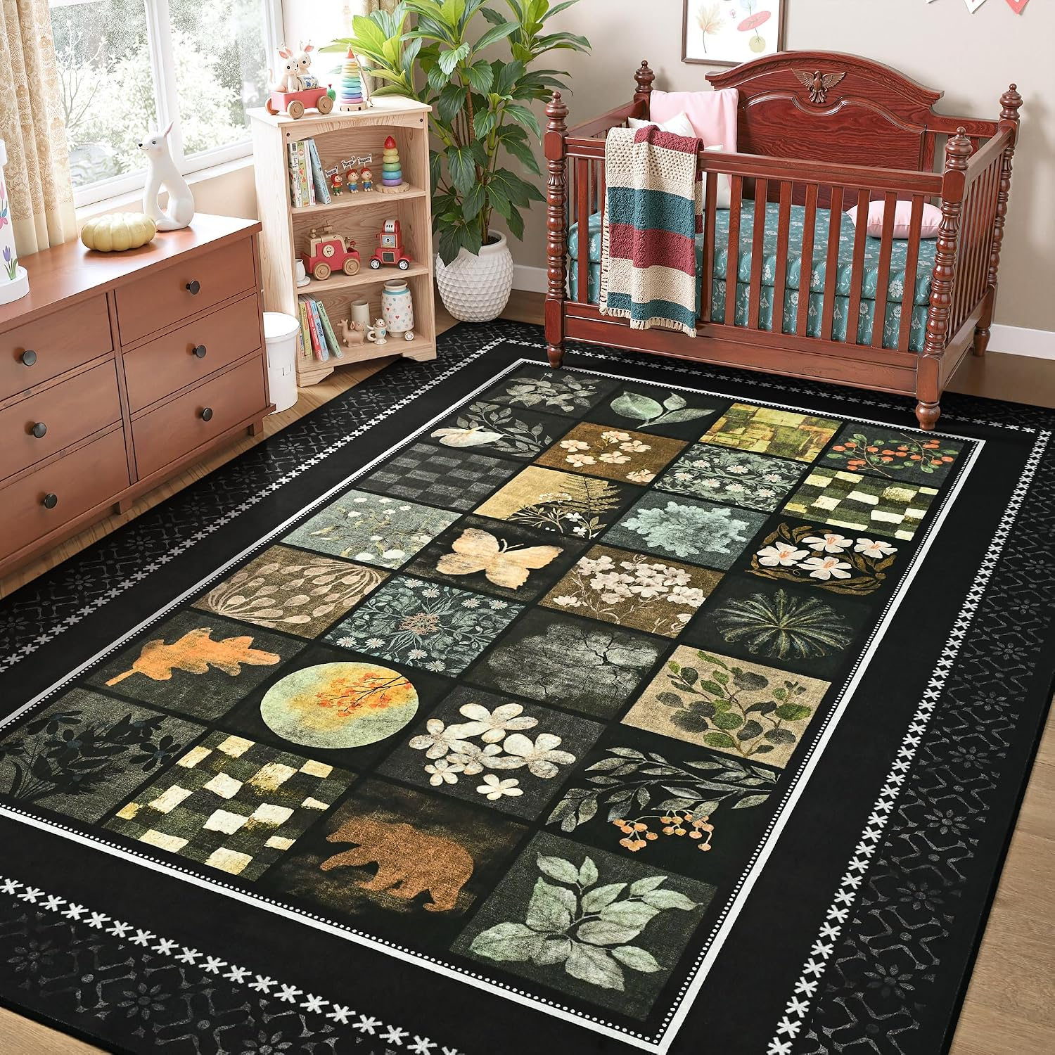 5X7 Area Rugs for Living Room, Modern Large Geometric Rug for Bedroom, Washable Patchwork Rug Indoor Non Slip Throw Carpets for Dining Room Office Farmhouse Home Decor, Black - Image 8