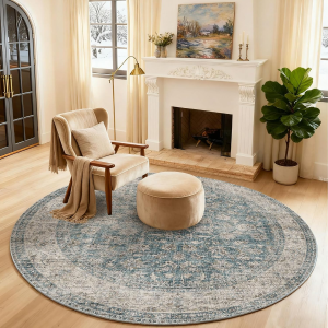 4X4 round Living Room Rug: Washable Bedroom Rug Stain Resistant Boho Rug Non Slip Low Pile Small Carpet for Bedroom Kitchen Entryway Living Room Bedside Office Dorm Kids Room Entrance