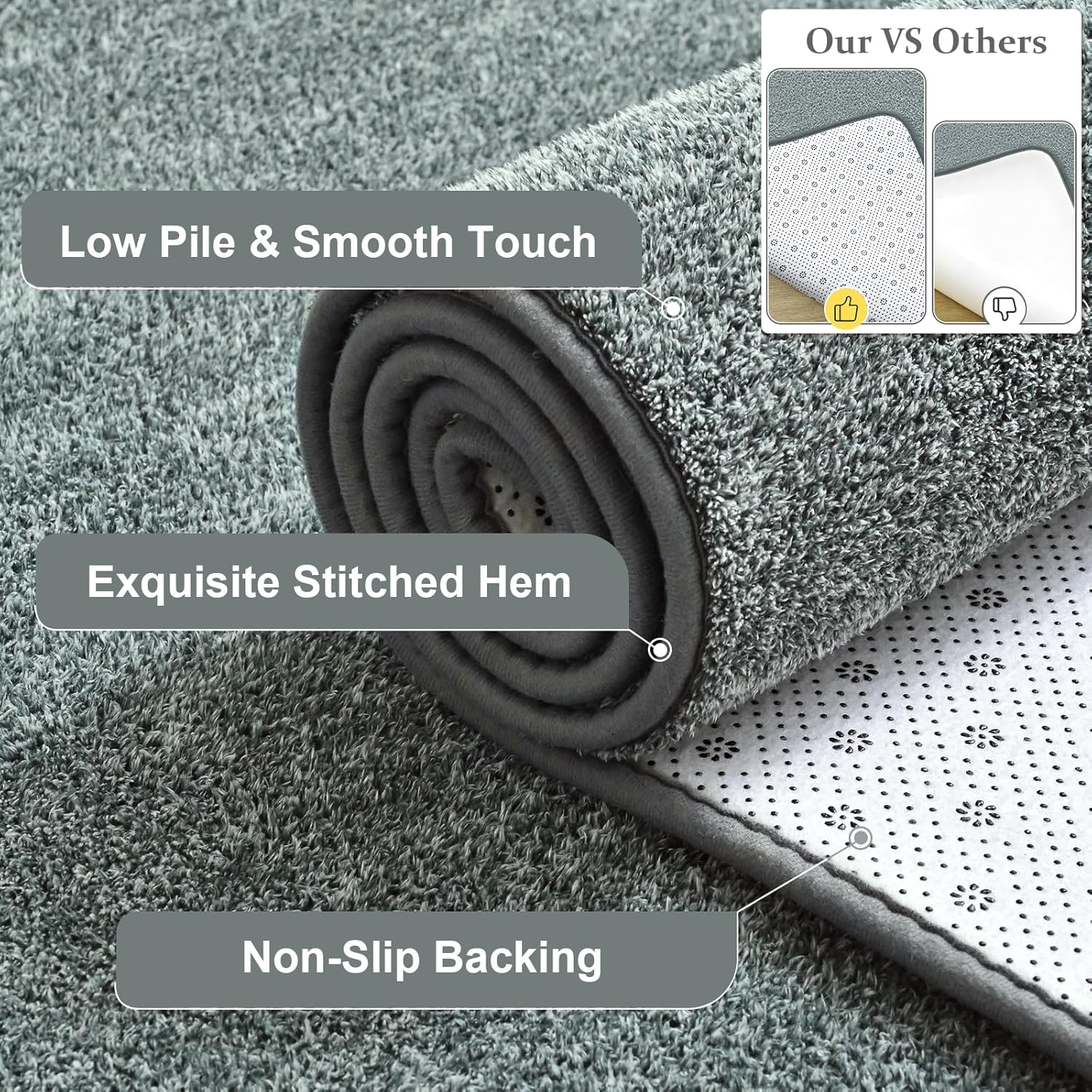 Living Room Rugs 7X10, Soft Modern Large Area Rug for Bedroom Washable Memory Foam Indoor Big Carpet Low Pile Minimalist Non Slip Rug for Classroom Dorm Kids Room Home Decor Grey and Green - Image 2