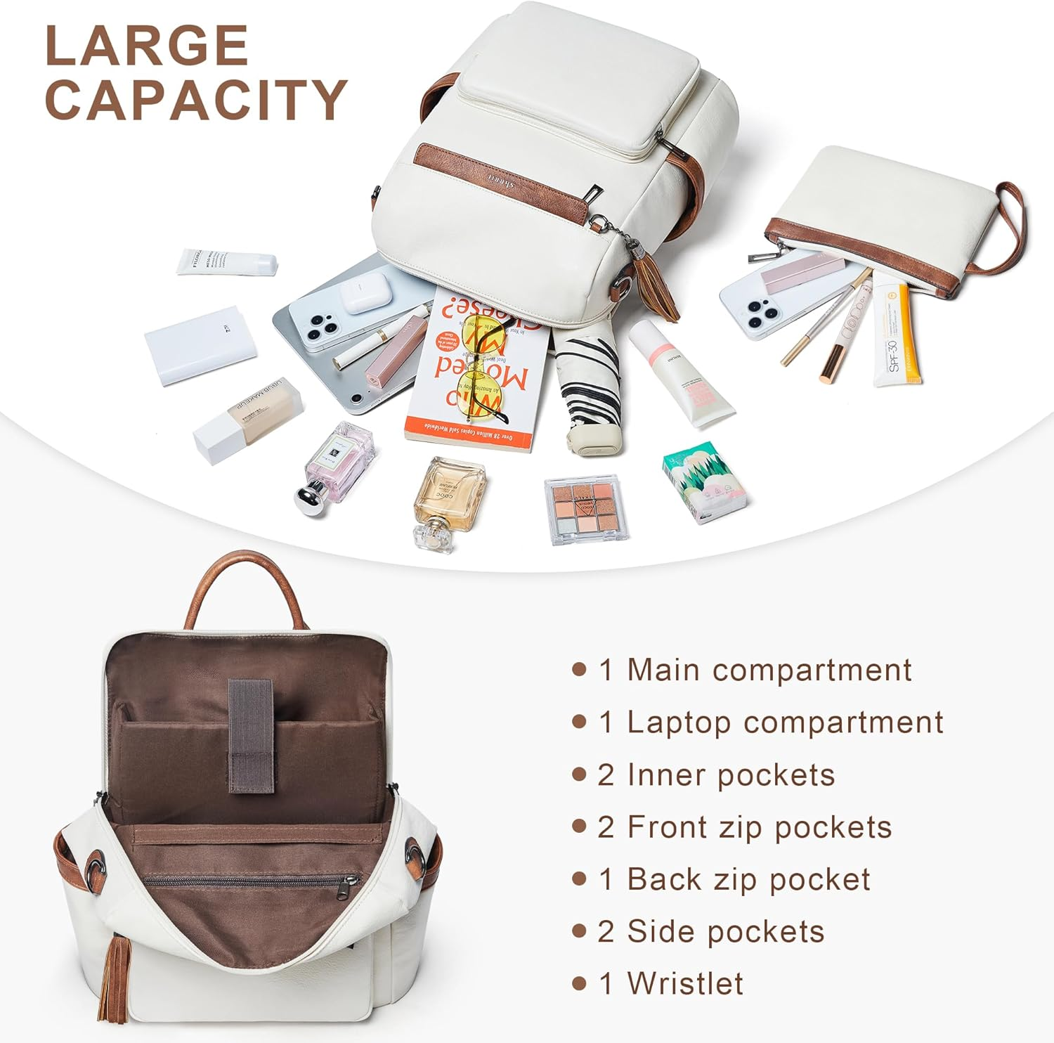 Vegan Leather Laptop Backpack for Women 15.6 Inch Work Backpack Fashion Travel Backpack Purse for Travel College Work - Image 3