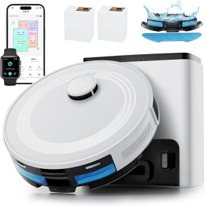 Robot Vacuum and Mop,75-Day Self-Emptying,6000Pa Powerful Suction,Customized Cleaning,Home Mapping, 140 Min Runtime, Roller Brush for Carpet,2.4G/5G Wifi/Alexa/App/Iwatch,M2 Plus