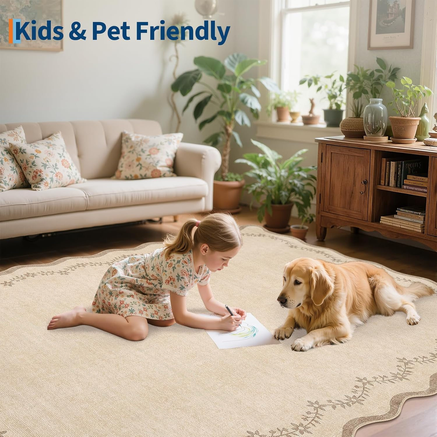 round Area Rugs 8Ft for Living Room, Large Solid Jute Washable Circle Rug Soft Non Slip Forest Animal Print Floor Mat Tan Carpet Indoor Thin Rug for Bedroom Dining Room Playroom Nursery - Image 7