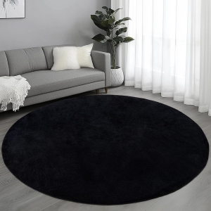 Round Area Rugs for Living Room Bedroom, 5X5 Feet Black Ultra Soft Thickened Memory-Foam Modern Indoor Circle Rug, Comfy Minimalist Circular Carpets for Girls Boys Nursery Dorm Home Decor