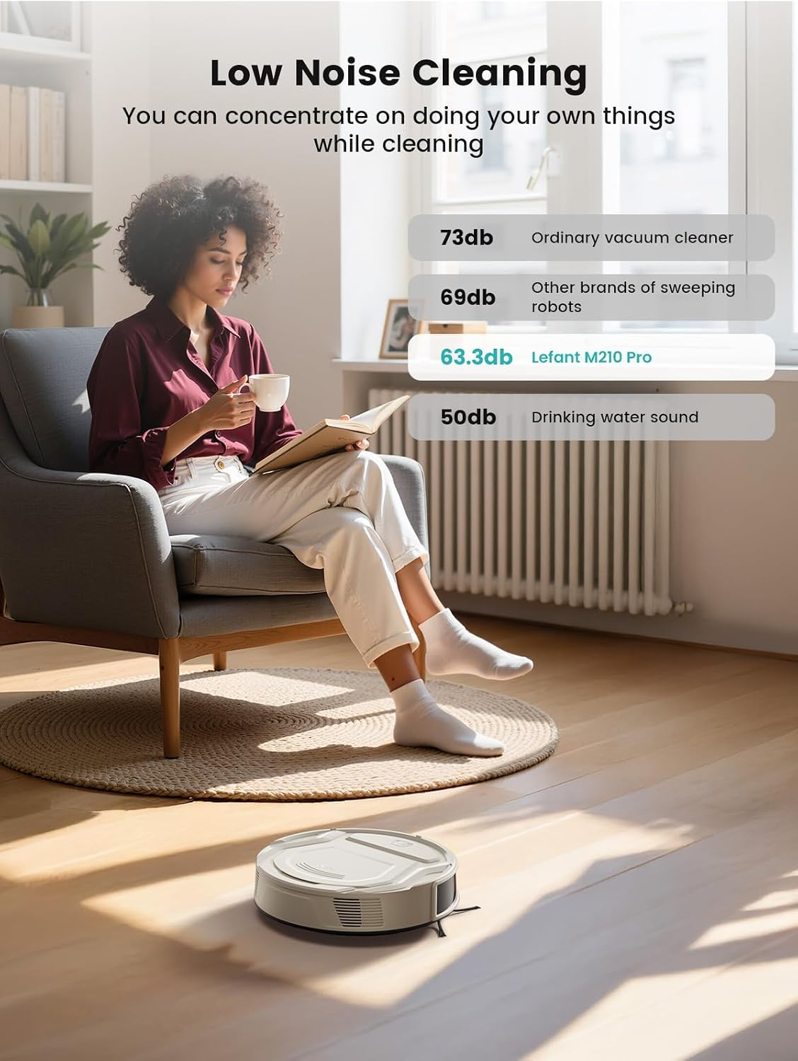 Robot Vacuum Cleaner M210 Pro,Slim,Quiet,2200Pa Suction,120 Min Self-Charging Robotic Vacuums, Freemove 3.0,Wifi/App/Alexa,6 Cleaning Modes Ideal for Hard Floors Pet Hair Low Carpet,Champagne - Image 8