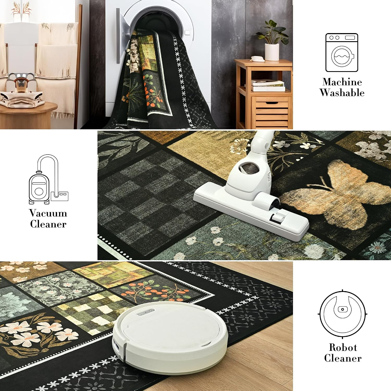 5X7 Area Rugs for Living Room, Modern Large Geometric Rug for Bedroom, Washable Patchwork Rug Indoor Non Slip Throw Carpets for Dining Room Office Farmhouse Home Decor, Black - Image 7