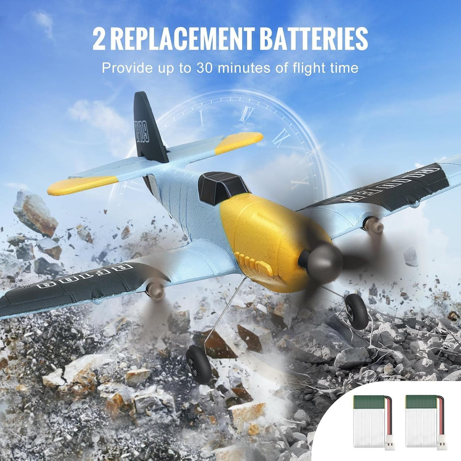 RC Plane, 2.4GHZ 3 Channel RC Airplane with 6-Axis Gyro Stabilizer&2 Batteries, Ready to Fly BF-109 Fighter Aircraft Plane Toy for Adults Beginners Kids Birthday/Xmas Gift - Image 5