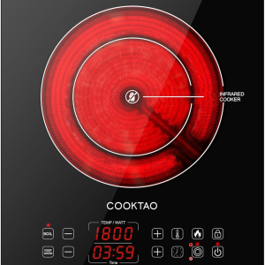 Dual Heating Coil Design of Single Burner Electric Cooktop, 1800W Ceramic Infrared Cooking Hot Plate, Portable Countertop or Built-In Radiant Stove Top Cooker with Wattage and Temperature Control