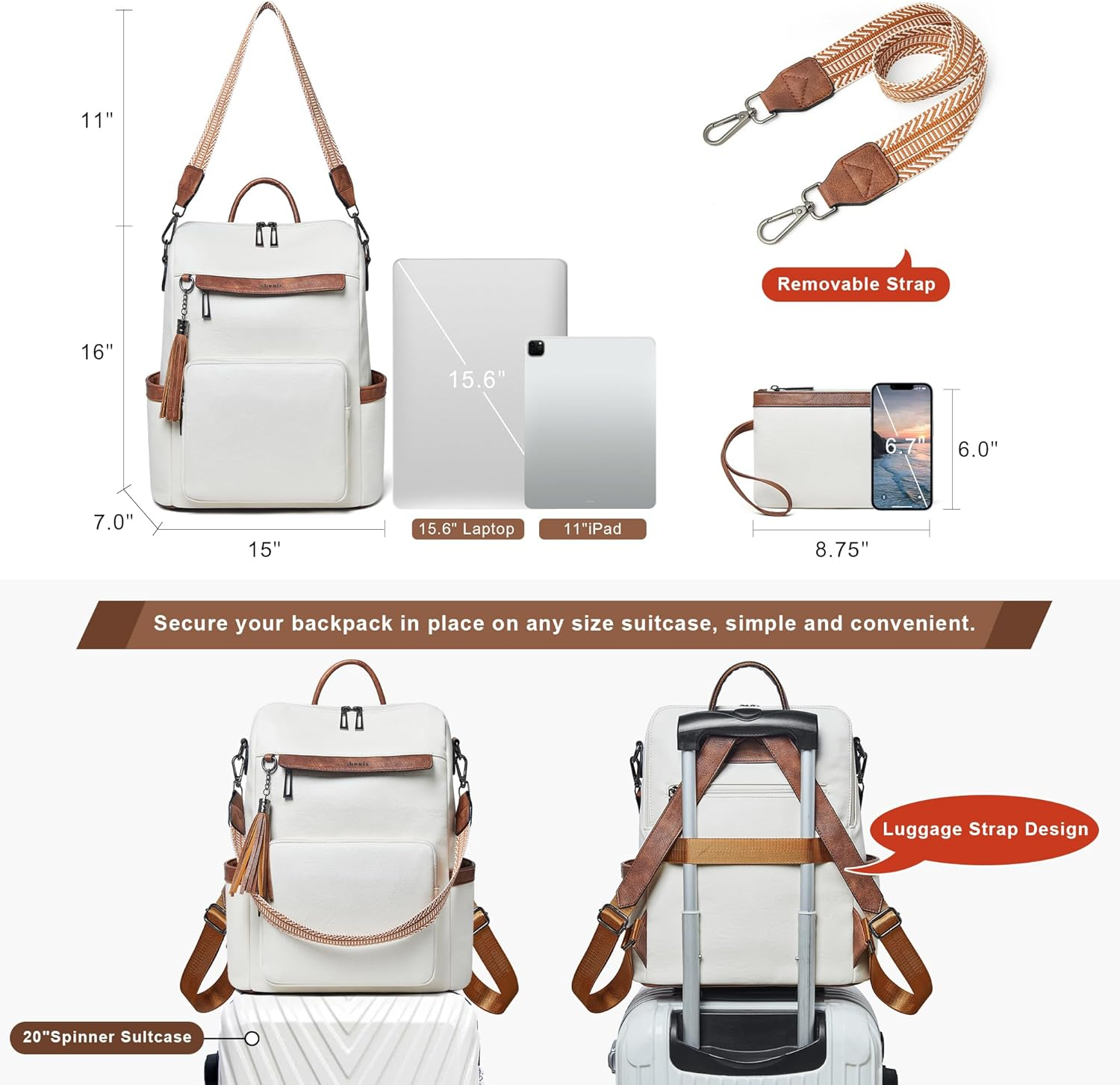 Vegan Leather Laptop Backpack for Women 15.6 Inch Work Backpack Fashion Travel Backpack Purse for Travel College Work - Image 4