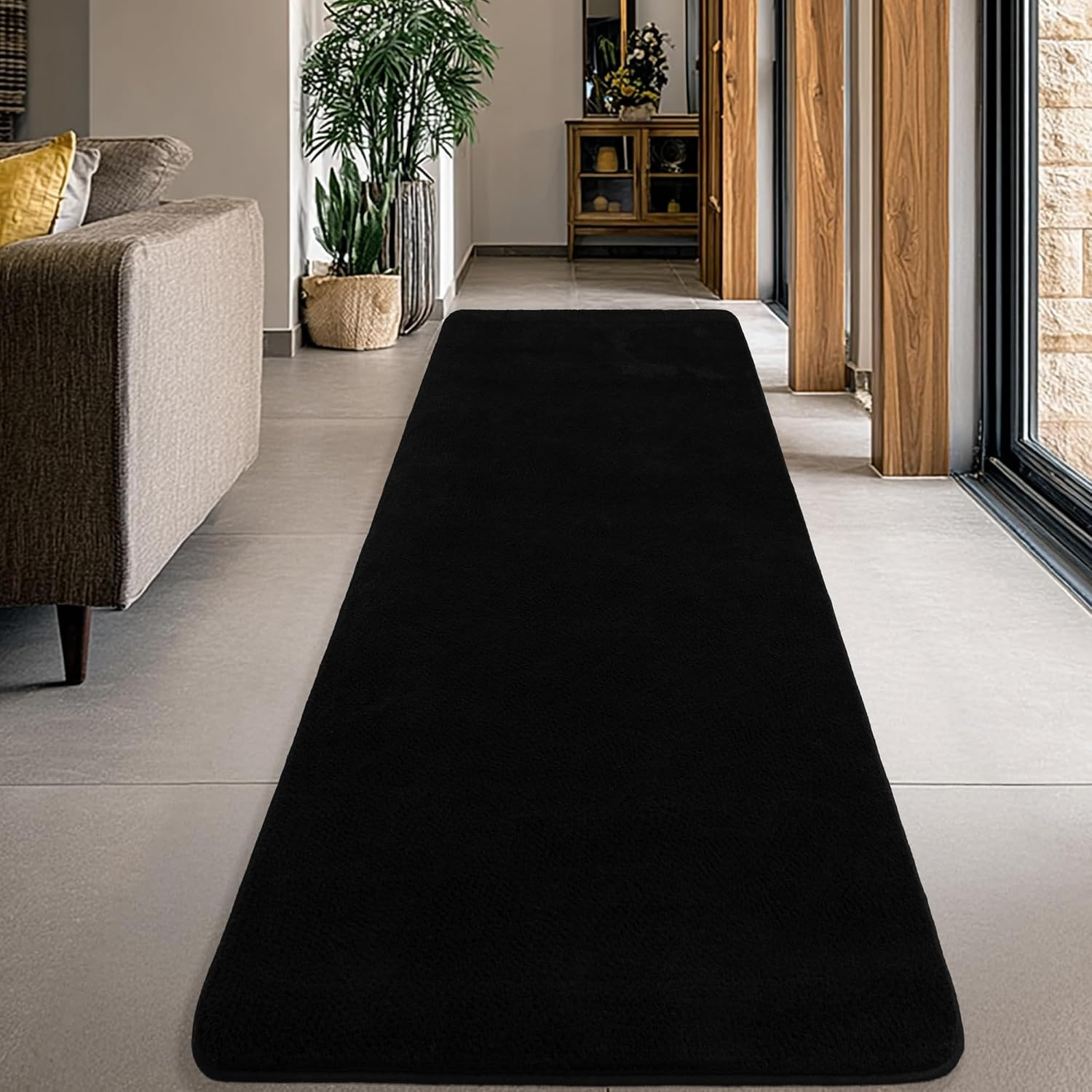 Large Modern Runner Rugs for Living Room Bedroom, 2X6 Feet Black Ultra Soft Thickened Memory-Foam Indoor Rug, Comfy Aesthetic Solid Minimalist Carpets for Girls Boys Nursery Dorm Home Decor - Image 7