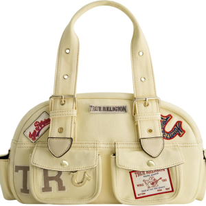 True Religion Satchel Bag, Multi-Patch Women'S Handbag with Adjustable Shoulder Strap, Beige, One Size