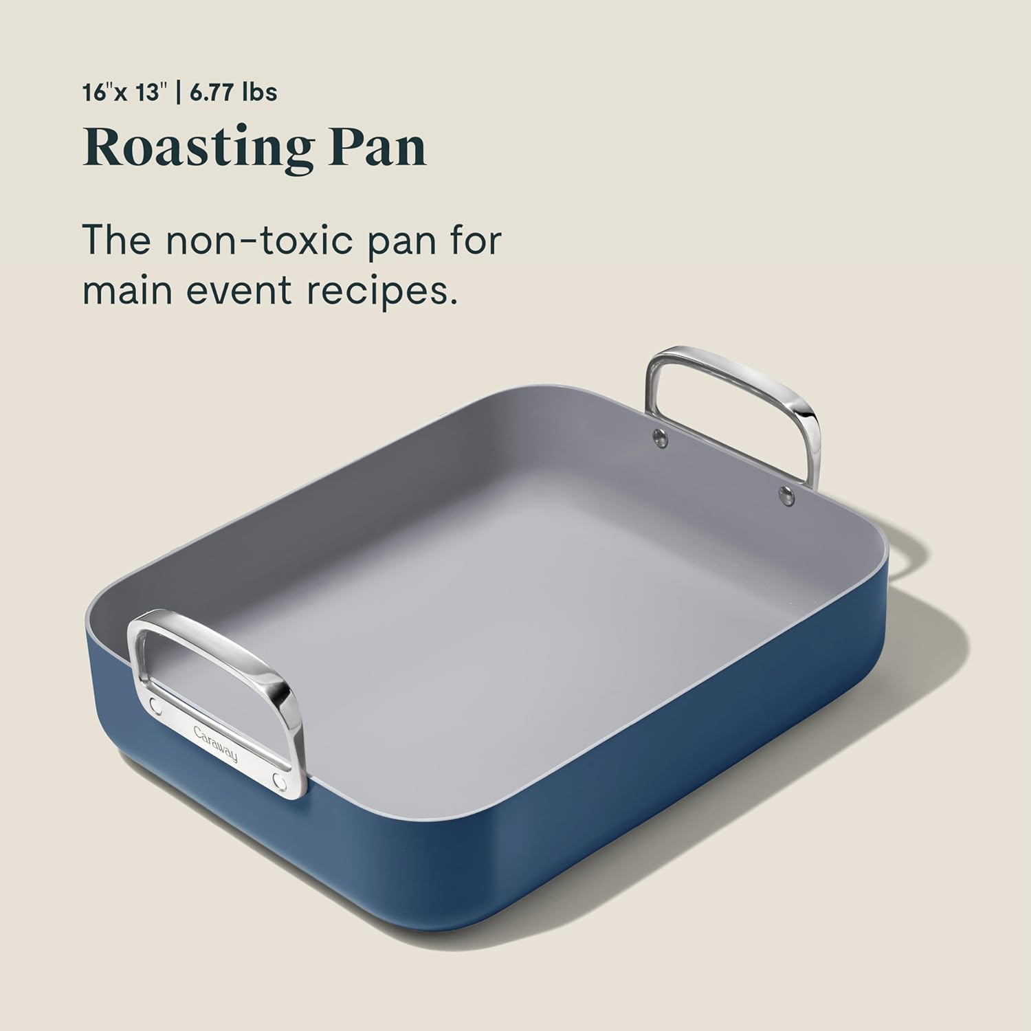 Caraway Roasting Pan - 16X13” Roasting Pan with Rack - Non-Stick Ceramic Coated - Non Toxic, PTFE & PFOA Free - Oven Safe & Compatible with All Stovetops - Navy - Image 4