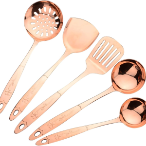 5-Piece Pure Copper Kitchen Cooking Utensils Set, Stylish Copper Kitchen Accessories, Cookware Set for Home or Restaurant Cooking (5)