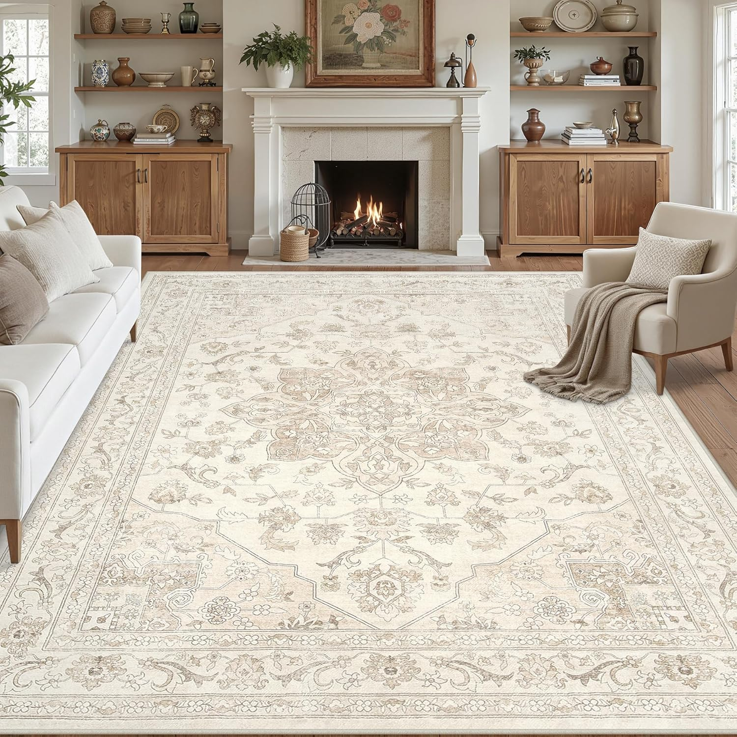 10X14 Area Rug for Living Room: Vintage Boho Neutral Washable Rug Indoor Soft Large Area Rug Carpet for Bedroom Nursery Farmhouse Dining Room Office Floor Non-Slip Low Pile under Table Rug Beige White - Image 8