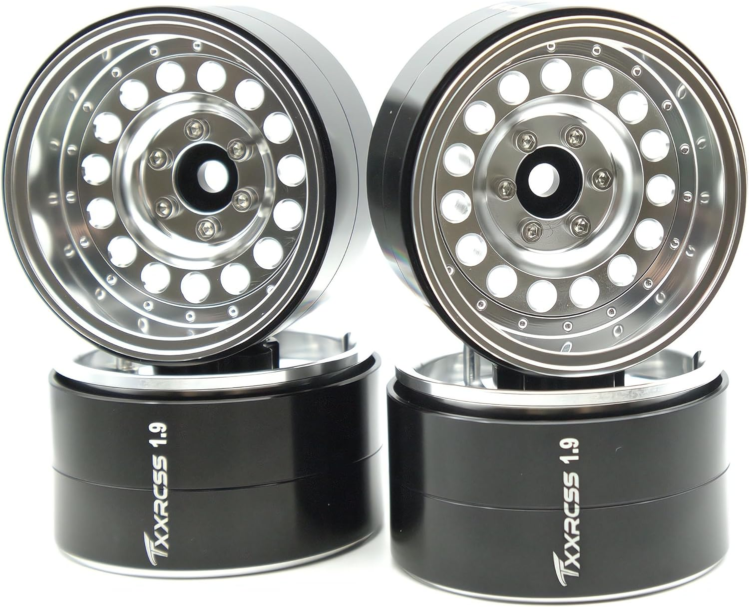 RC 1.9 Inch Beadlock Wheels Negative Offsets 10Mm Rims Hex 12Mm Aluminum Wheel for TRX4 TRX6 SCX10 Gen8 1/10 RC Crawler Remote Control Car Upgrades Accessories 4Pcs (Silver) YK1906 - Image 2