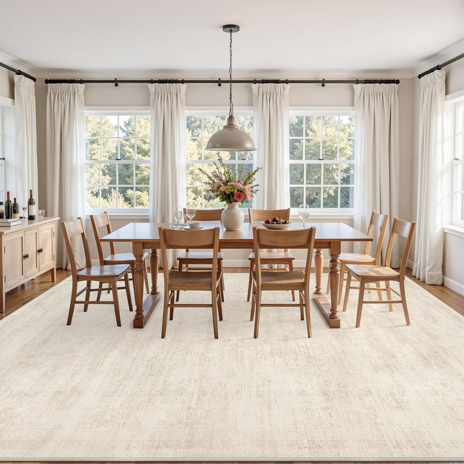 10X14 Area Rug for Living Room: Vintage Boho Neutral Washable Rug Indoor Soft Large Area Rug Carpet for Bedroom Nursery Farmhouse Dining Room Office Floor Non-Slip Low Pile under Table Rug Retro Beige - Image 3