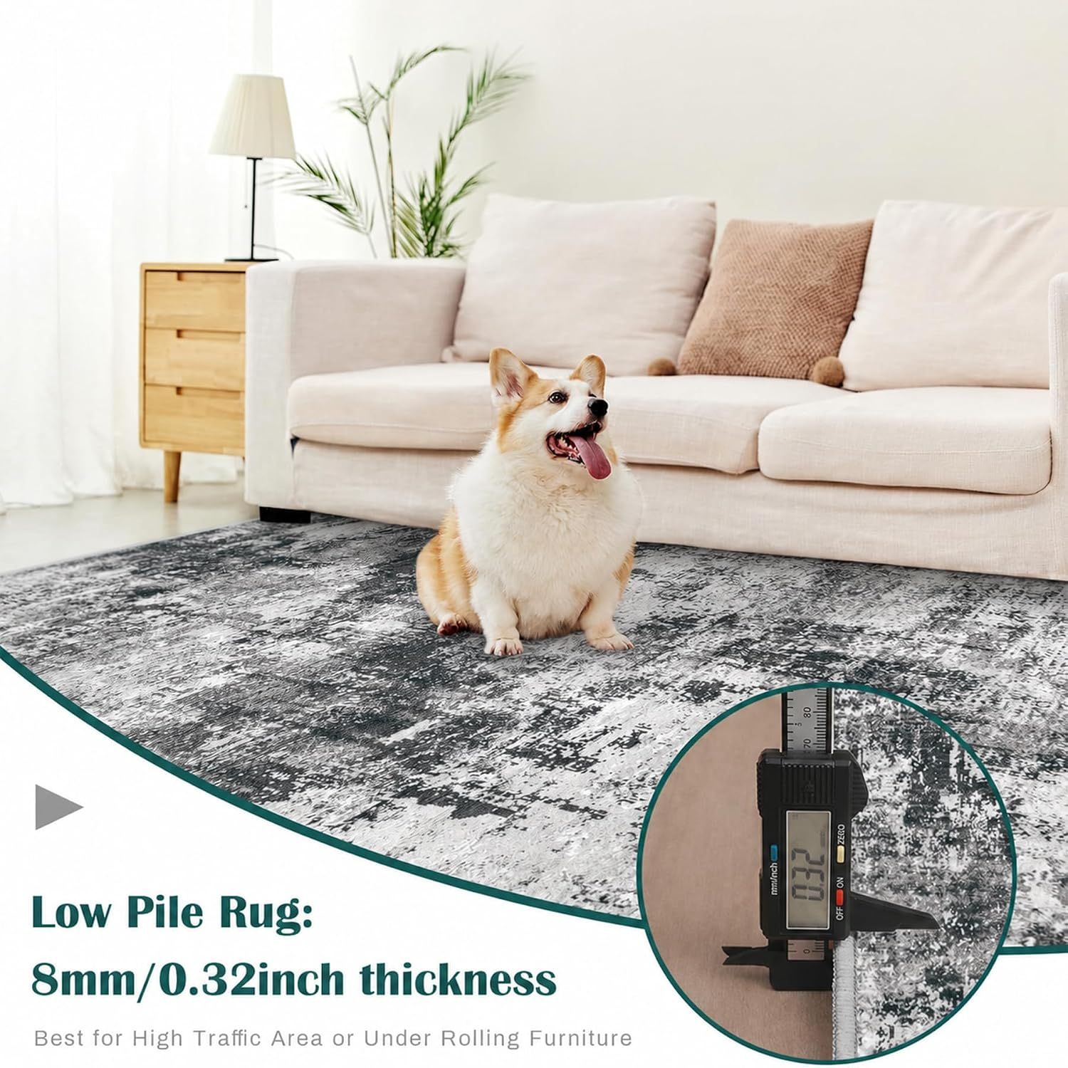 8X10 Area Rug for Living Room: Washable Abstract Soft Rugs Non Slip Modern Stain Resistant Low Pile Carpet for Dining Room Bedroom Nursery Office (Black Grey, 8'X10') - Image 7