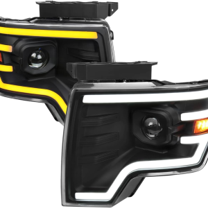Black Projector Headlights W/Switchback Sequential LED Signal Tube and Startup Animation Compatible with 2009-2014 Ford F150 F-150, Left + Right Pair Headlamps Assembly