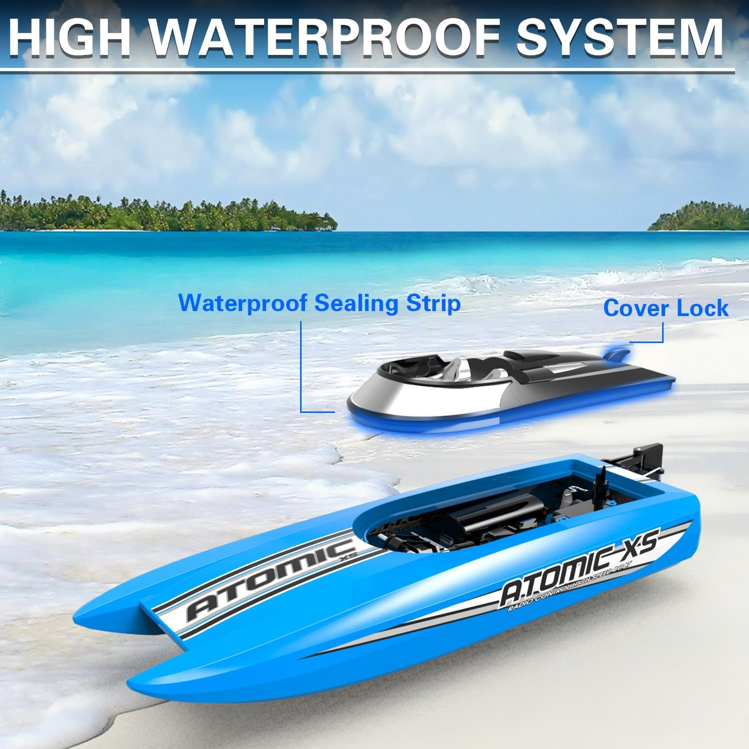 Remote Control Boats for Pools and Lakes 20+MPH Atomicxs High Speed RC Boat for Adults Toy Boat Gifts with 2 Batteries & Reverse Function (795-5 Blue) - Image 4