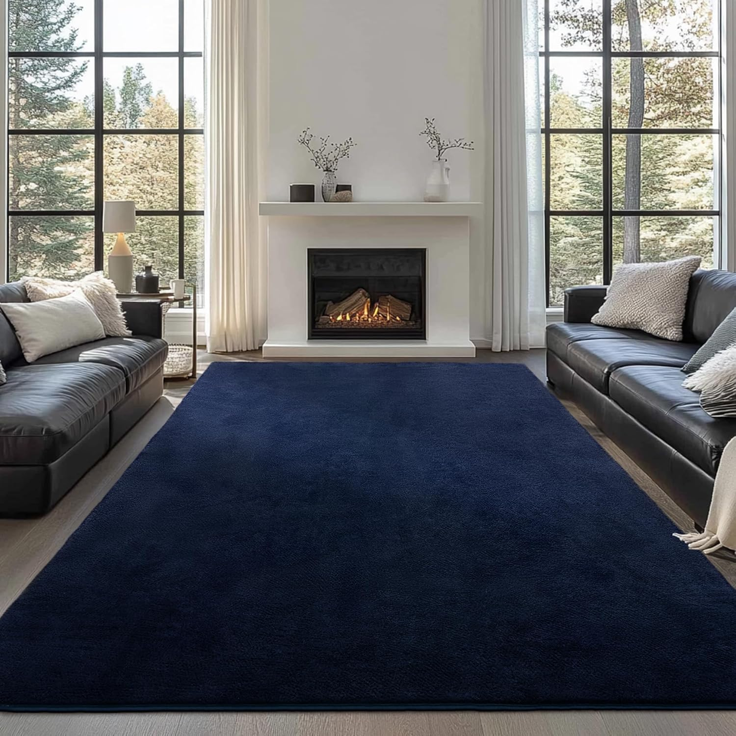 Large Modern Area Rugs for Living Room Bedroom, 9X12 Feet Navy Blue Ultra Soft Thickened Memory-Foam Indoor Rug, Comfy Aesthetic Solid Minimalist Carpets for Girls Boys Nursery Dorm Home Decor - Image 3