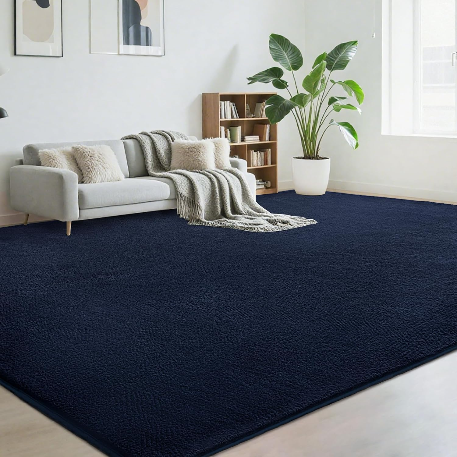 Large Modern Area Rugs for Living Room Bedroom, 4X6 Feet Navy Blue Ultra Soft Thickened Memory-Foam Indoor Rug, Comfy Aesthetic Solid Minimalist Carpets for Girls Boys Nursery Dorm Home Decor - Image 9