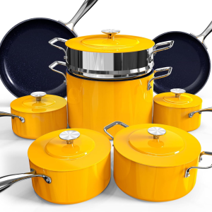 Lux 13Pc Forged Lightweight Cookware Set PFAS Free, Healthy G10 Duralon Ceramic Coating, Ultra Non-Stick, Stay-Cool Handles, Works on All Cooktops & Induction Ready