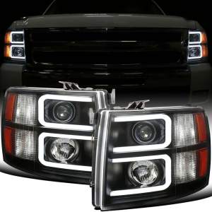 - Fits 2007-2013 Chevy Silverado 1500 2007-2014 2500HD 3500HD Pickup Truck Upgraded Replacement LED Tube Projector Headlights Assembly Pair | Black